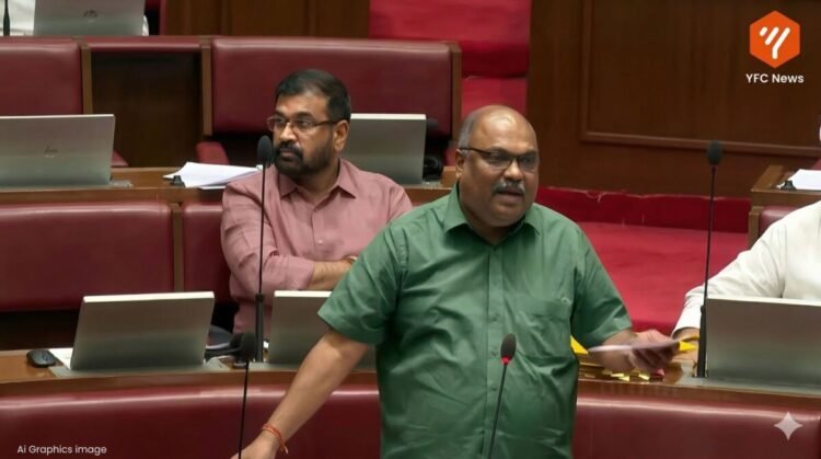 Man passing along documents in front of audience discussing religion freedom bill.