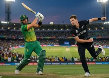 न्यूझीलंड विरुद्ध दक्षिण आफ्रिका क्रिकेट सामन्यातील खेळाडूंचे छायाचित्र