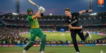 न्यूझीलंड विरुद्ध दक्षिण आफ्रिका क्रिकेट सामन्यातील खेळाडूंचे छायाचित्र