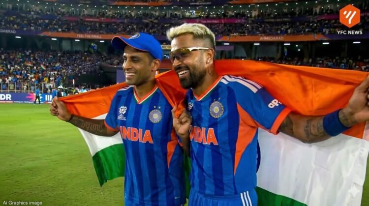 टी-20 विश्वचषक उंचावताना भारतीय क्रिकेट संघ